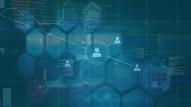 Veri işleme üzerinden bağlantı ağının animasyonu. Dijital olarak oluşturulmuş küresel bağlantılar, hesaplama ve veri işleme kavramı.