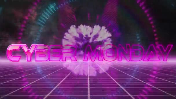 Animatie Van Cyber Maandag Tekst Neon Patroon Donkere Achtergrond Verkoop — Stockvideo