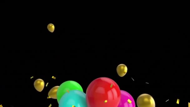 黒い背景に落ちて気球をアニメーションする パーティー 誕生日 お祝いのコンセプトデジタル生成ビデオ — ストック動画