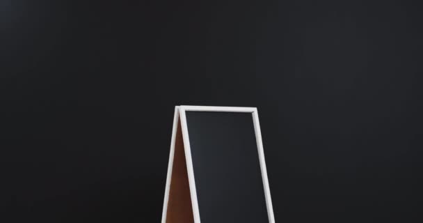 Video Blackboard Sign White Stand Copy Space Black Background Signage — Stock Video