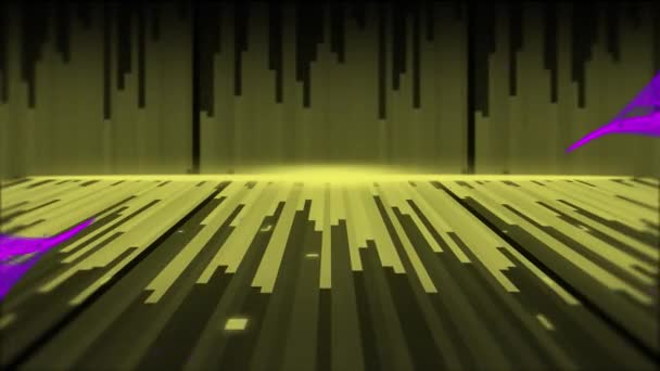 在黑色背景上动画的霓虹灯线条和紫光小径 全球视频游戏 数字接口 计算和数据处理概念 — 图库视频影像