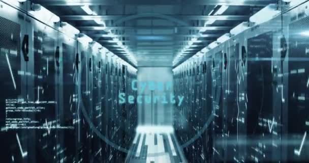 Animatie Van Cyber Security Tekst Beveiligingshangslot Pictogram Mozaïek Pleinen Tegen — Stockvideo