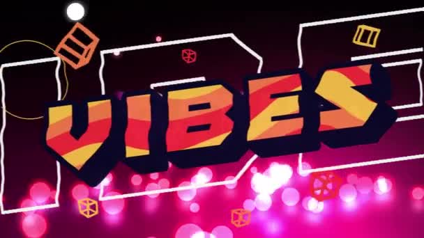 Animatie Van Vibes Tekst Neon Patroon Zwarte Achtergrond Videospelletjes Communicatie — Stockvideo