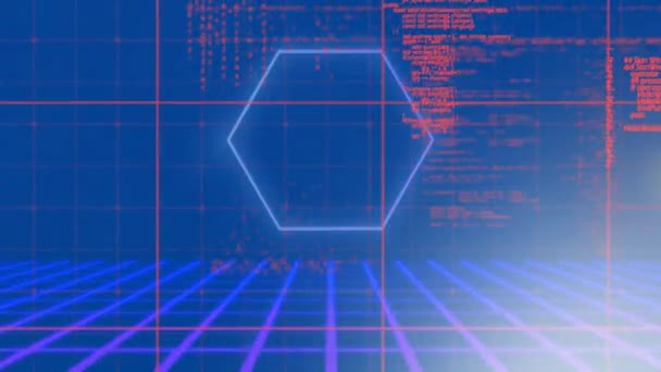 Animation Hexagons Grid Computer Language Blue Background Digitally Generated Multiple — Stock Video
