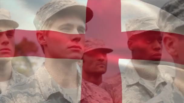 Animation Flag England Diverse Male Soldiers Patriotism Armed Forces National — Stock Video