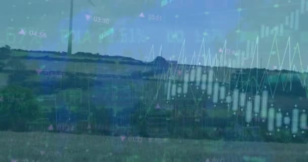 Grafiklerin Animasyonu Harita Yeşil Alandaki Yel Değirmeninin Üzerinde Açık Gökyüzüne — Stok video
