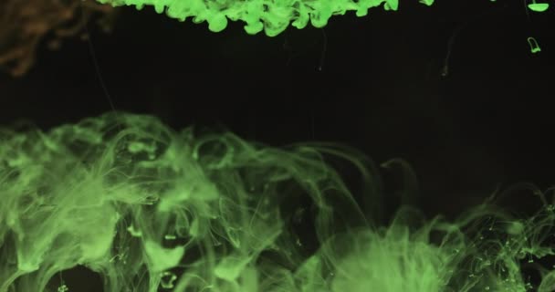 Suya Karıştırılmış Yeşil Suluboya Mürekkep Ile Siyah Arkaplan Arasındaki Yavaş — Stok video