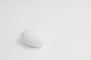 White rugby ball with copy space on white background. Rugby, sport, international, competition and games digitally generated image.