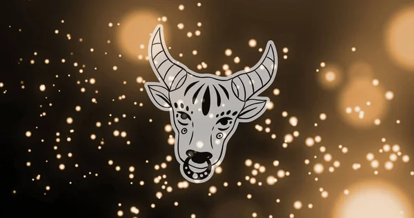 Sammansatt Taurus Stjärntecken Och Fläckar Ljus Mörk Bakgrund Zodiak Horoskop — Stockfoto