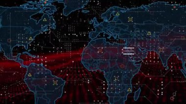 Animation of world map and data processing. Global computing, digital interface and data processing concept digitally generated video.
