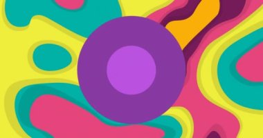 Mor çemberin neon retrodesen üzerindeki animasyonu. İletişim, renk, şekil ve hareket kavramı dijital olarak oluşturulmuş video.