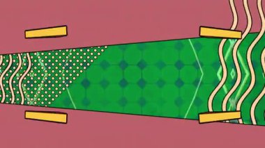 Çok renkli arka planda retro desenlerin ve şekillerin animasyonu. Desen, renk, şekil konsepti dijital olarak oluşturulmuş video.