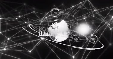 Dünya üzerindeki veri ve bağlantı ağının animasyonu. Küresel ağlar, işletmeler, finansmanlar, hesaplama ve veri işleme kavramı dijital olarak oluşturuldu.