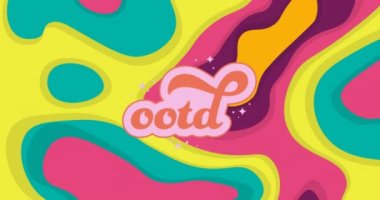 Neon retro desen yerine Ootd metin animasyonu. Moda, sosyal medya, iletişim, renk, şekil ve hareket konsepti dijital olarak oluşturulmuş video.