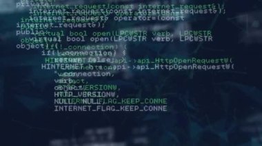 Bilgisayar dilinin animasyonu, siyah arkaplanda geometrik şekil oluşturan birbirine bağlı noktalar. Dijital olarak üretilmiş, hologram, illüstrasyon, iletişim, kodlama ve teknoloji kavramı.