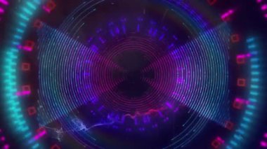 Siyah arka planda kusursuz döngü üzerinde hareket eden mikroskop dairelerinin animasyonu. Renk, ışık, hareket ve tekrarlama konsepti dijital olarak oluşturulmuş video.