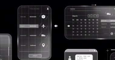 Siyah arkaplanda veri işleme animasyonu. Küresel ağlar, dijital arayüz, hesaplama ve veri işleme kavramı dijital olarak oluşturuldu.