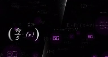 Koyu arkaplanda 6G metin ve veri işleme animasyonu. Küresel bağlantılar, dijital arayüz, iletişim, bilgisayar ve veri işleme kavramı dijital olarak oluşturuldu.