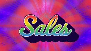 Kırmızı zemin üzerinde neon ışığı üzerinde satış metninin animasyonu. Satışlar, alışveriş, renk, model, ışık ve hareket konsepti dijital olarak oluşturulmuş video.
