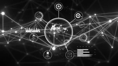 İstatistiklerin animasyonu, bağlantı ağı olan dünya. Küresel ağlar, dijital arayüz, hesaplama ve veri işleme kavramı dijital olarak oluşturuldu.