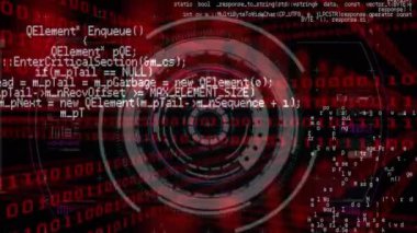 Bilgisayar dilinin çemberler üzerinden animasyonu siyah arkaplandaki ikili kodlara karşı. Dijital olarak üretilen hologram, illüstrasyon, şekil, kodlama, makine öğrenme ve teknoloji kavramı.
