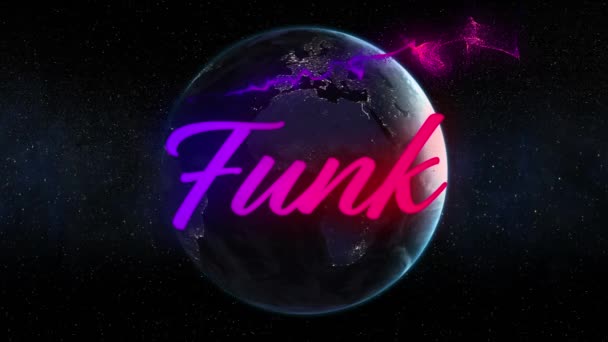 Animazione Testo Neon Funk Globo Sfondo Nero Concetto Social Media — Video Stock