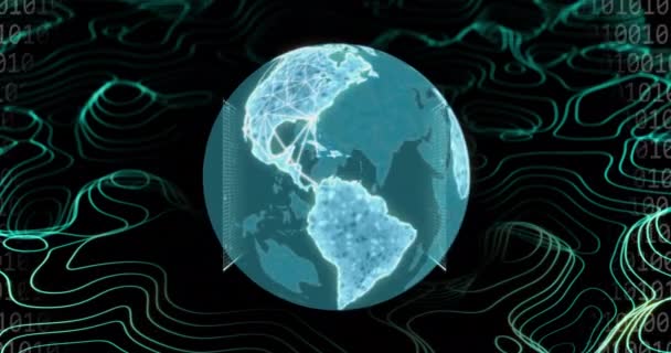 Animação Processamento Dados Sobre Globo Conexões Conceito Redes Globais Interface — Vídeo de Stock