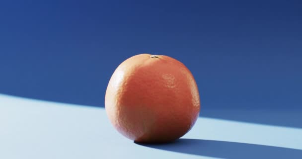 在蓝色背景的复制空间的橙色特写视频 新鲜食品 水果和色彩概念 — 图库视频影像