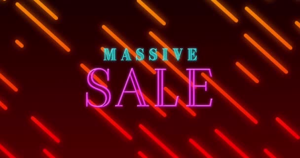 Animacja Masowej Sprzedaży Tekstu Neonów Poruszających Się Czarnym Tle Zakupy — Wideo stockowe