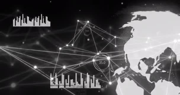 Animação Estatísticas Globo Com Rede Conexões Conceito Redes Globais Interface — Vídeo de Stock