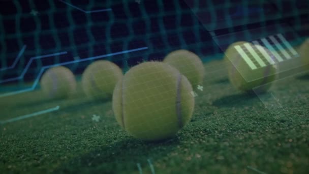 Animáció Áramköri Lap Adatfeldolgozás Felett Tenisz Labdák Háló Globális Tenisz — Stock videók