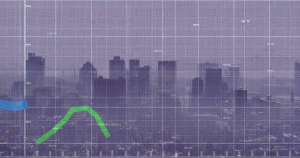 Animacja Wielobarwnych Wykresów Zmieniającymi Się Liczbami Nad Mgłą Pokrywała Współczesny — Wideo stockowe