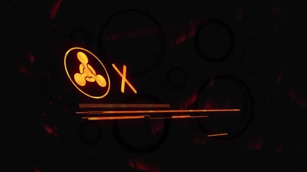 Animation Des Roten Alarmtextes Über Neonkreisen Auf Dunklem Hintergrund Warnung — Stockvideo
