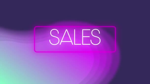 Animacja Neonowej Sprzedaży Tekstu Ramce Fioletowym Tle Koncepcja Sprzedaży Handlu — Wideo stockowe