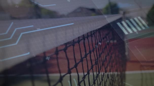 Анімація Плати Обробка Даних Над Тенісним Ячем Сіткою Глобальний Теніс — стокове відео