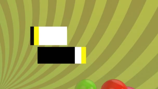 用色彩艳丽的气球在带条纹的背景上动画大型销售文本 数字生成 — 图库视频影像