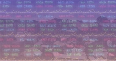 Manzara üzerinde finansal veri işlemenin birleşimi. Küresel iş, finans, dijital arayüz ve dijital olarak oluşturulan veri işleme kavramı.