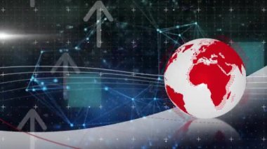 Dünya üzerinde ok, bağlantı ve veri işleme animasyonları. Dijital arayüz, iletişim, hesaplama ve veri işleme kavramı dijital olarak oluşturuldu.