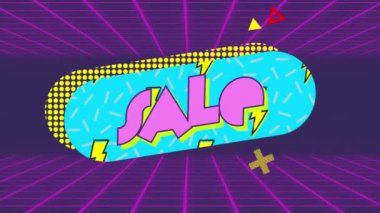 Soyut şekilli retro konuşma baloncuğunun satış metninin animasyonu. Satışlar, perakende ve iletişim konsepti dijital olarak oluşturulmuş video.