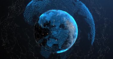 Siyah arka plan üzerinde dürbün animasyonu. Küresel bağlantılar ağlar ve veri işleme kavramı dijital olarak oluşturulmuş video.