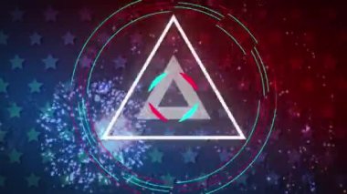 Model animasyonu, ABD bayrağı üzerinde havai fişekler. Amerika 'nın bağımsızlığı, kutlama ve hareket konsepti dijital olarak oluşturuldu.