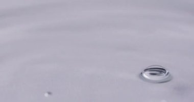 Beyaz arkaplanda kopyalama alanı olan bir su damlası videosu. Sıvı, su ve hareket kavramı.