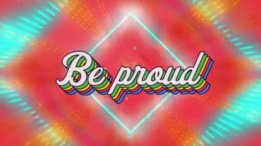 Kusursuz döngü neon ışığı üzerinde gurur dolu gökkuşağı metninin animasyonu. Lgbt, video oyunu, iletişim, renk, tekrarlama ve hareket konsepti dijital olarak oluşturuldu.