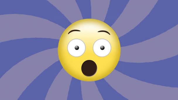 Animation Des Überraschungs Emoji Symbols Über Dem Hintergrund Des Streifenmusters — Stockvideo