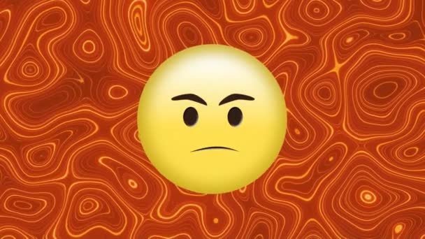 Animatie Van Gele Boze Emoticon Oranje Golf Patroon Achtergrond Digitaal — Stockvideo