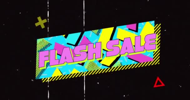 Animación Texto Venta Flash Burbuja Discurso Retro Con Formas Abstractas — Vídeo de stock
