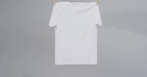 Vídeo Camiseta Blanca Con Pinzas Ropa Espacio Para Copiar Sobre — Vídeos de Stock