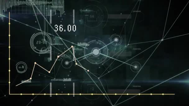 Animacja Wykresu Liczbami Nad Paskami Połączonymi Kropkami Abstrakcyjnym Tle Koncepcja — Wideo stockowe