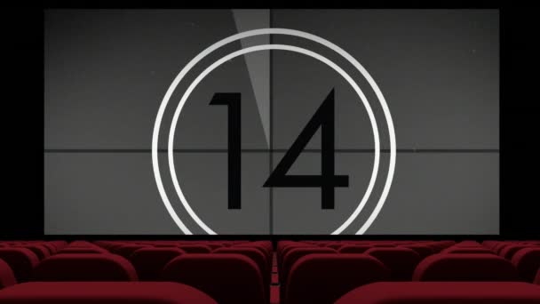 ピンクの背景に黒いスプラッシュの上の劇場スクリーン上の15から7までのカウントダウンのアニメーション デジタル生成 ホログラム イラスト タイマー テクノロジーコンセプト — ストック動画