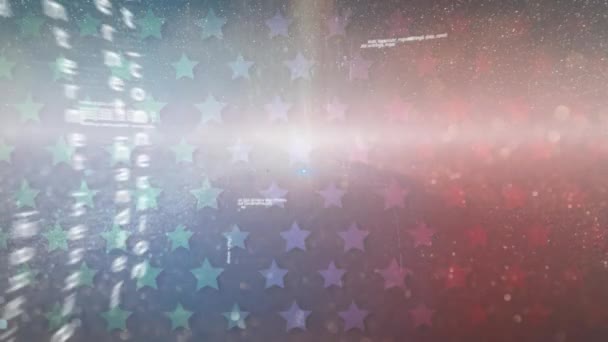 Animación Texto Procesamiento Datos Fuegos Artificiales Sobre Bandera Usa Independencia — Vídeos de Stock